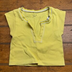 Out From‎ Under Yellow Ribbed Henley Crop Top XS S